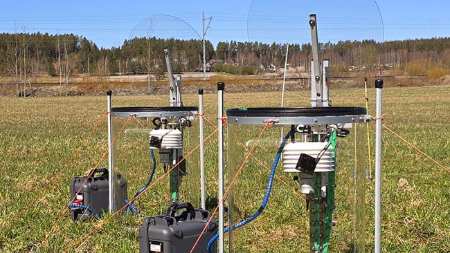 Carbon Dioxide Probe and Weather Transmitter on field